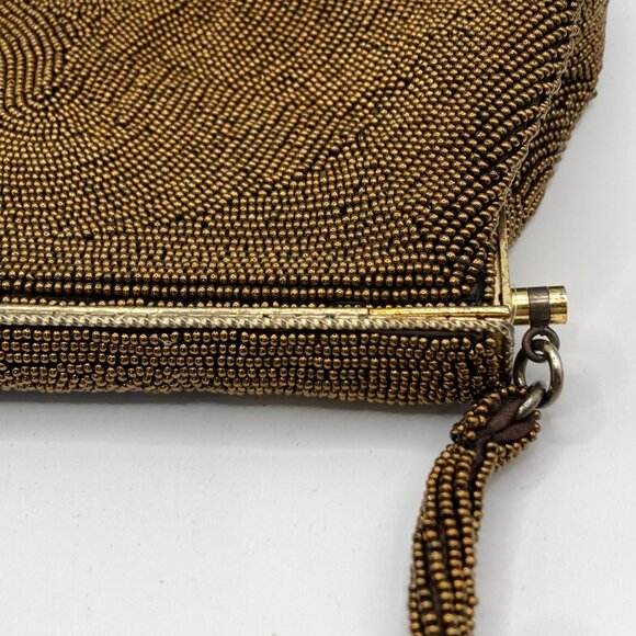 Exquisite Gold Tone Beaded Handbag with Beaded Handle 1970s Fashion Glamourcore - Picture 8 of 9